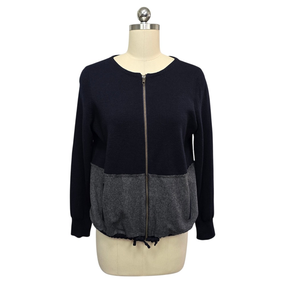 J.‎ Crew Navy Gray Merino Wool Blend Zip Front Sweater Size Small Preppy Office